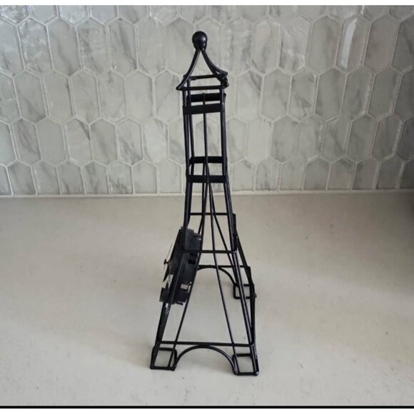 Eiffel Tower Shaped Metal Clock 11" Black Stand With White Dial - Picture 8 of 8